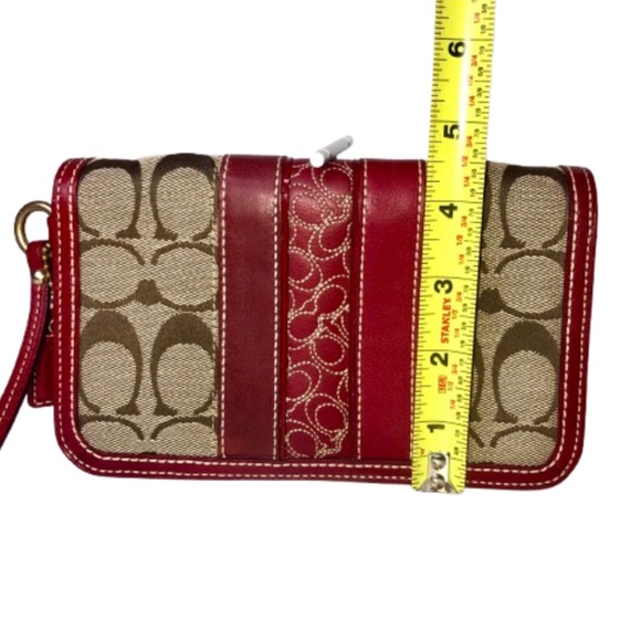 Vintage COACH Hampton Red Leather & Canvas Signature C Wristlet Clutch w Hangtag - Picture 7 of 17